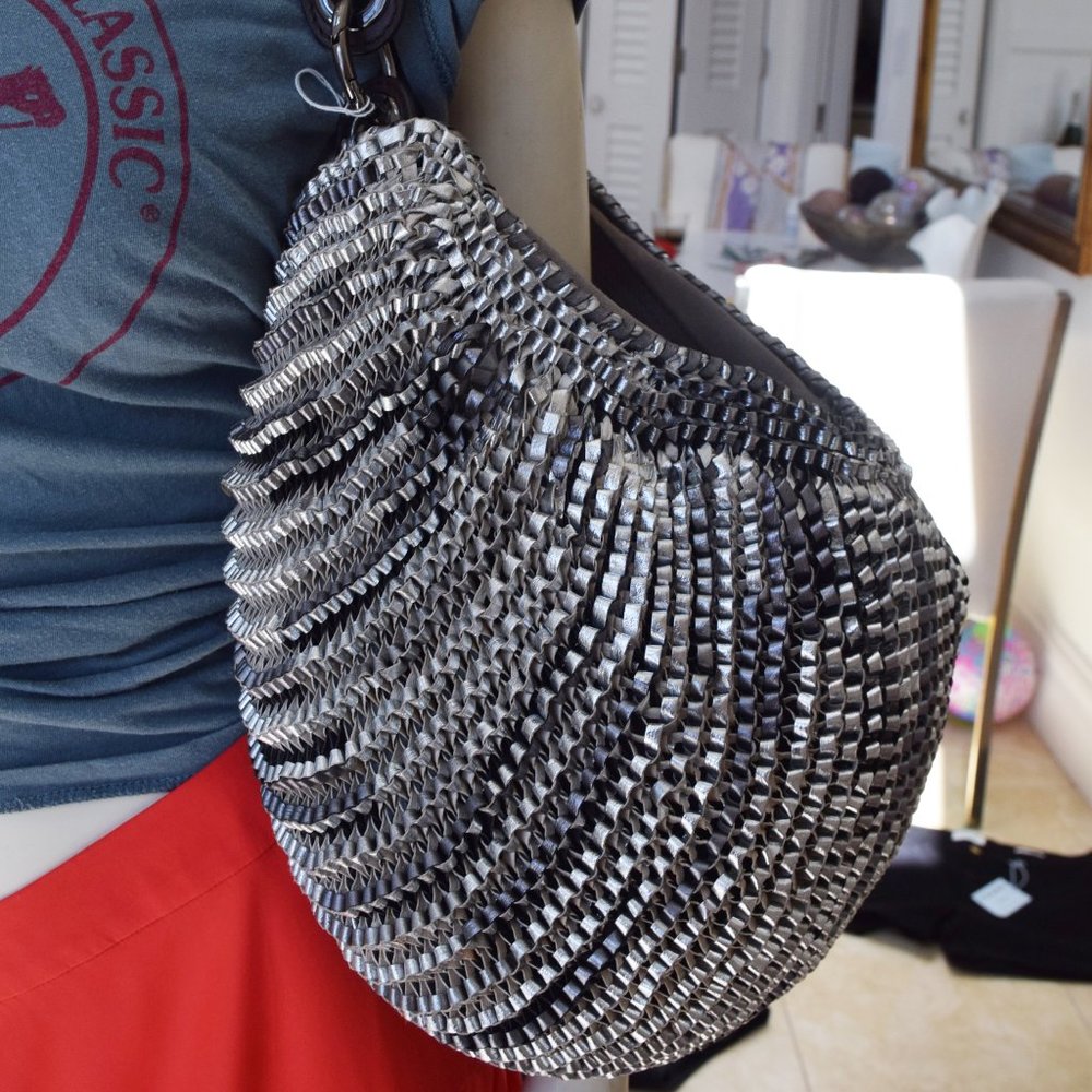 Diane Von Fursternberg leather chainlink hobo bag